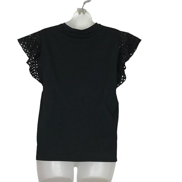 KARL Lagerfeld Black 95% Cotton With Netted Ruffle Sleeves Size S - Picture 5 of 7